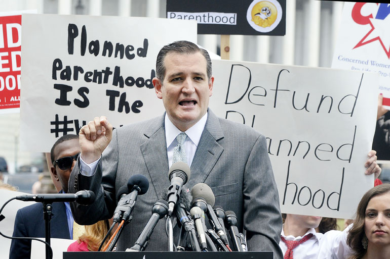 Republican presidential candidate, Sen. Ted Cruz, R-Texas, speaks during a Anti-abortion rally opposing federal funding for Planned Parenthood in front of the U.S. Capitol July 28, 2015 in Washington. Planned Parenthood faces mounting criticism amid the release of videos by a pro-life group and demands to vote in the Senate to stop funding. (Photo by Olivier Douliery/Getty Images)