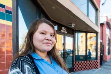 Hilda Chavez, 17, at La Clinica de la Raza, says students at her high school don't really discuss mental health problems. Chavez says participating in the program has made her consider a career in behavioral health. (Heidi de Marco/KHN)