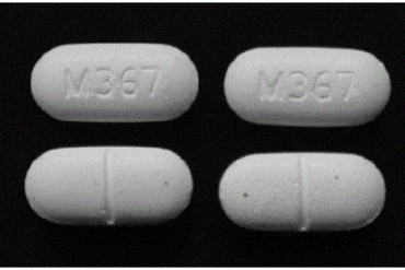 Photo of four counterfeit Norco “M367” tablets obtained from patient 6 during the investigation of a counterfeit Norco poisoning outbreak — San Francisco and Bay Area, California, 2016 (California Poison Control System, San Francisco Division)
