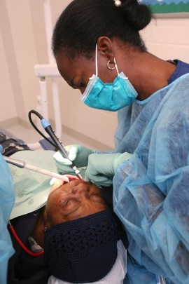 Dr. Nicole Thompson-Marvel, the dental director at Venice Family Clinic, sees a patient. (Courtesy of Venice Family Clinic.)