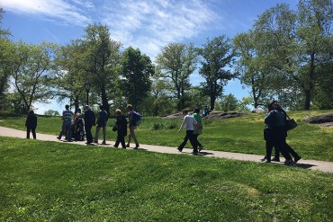 Adox, with family and friends, taking one last walk in Central Park together in May. (Karen Shakerdge/WXXI)