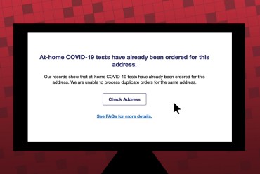 Illustration showing "At-home COVID-19 tests have already been ordered for this address."