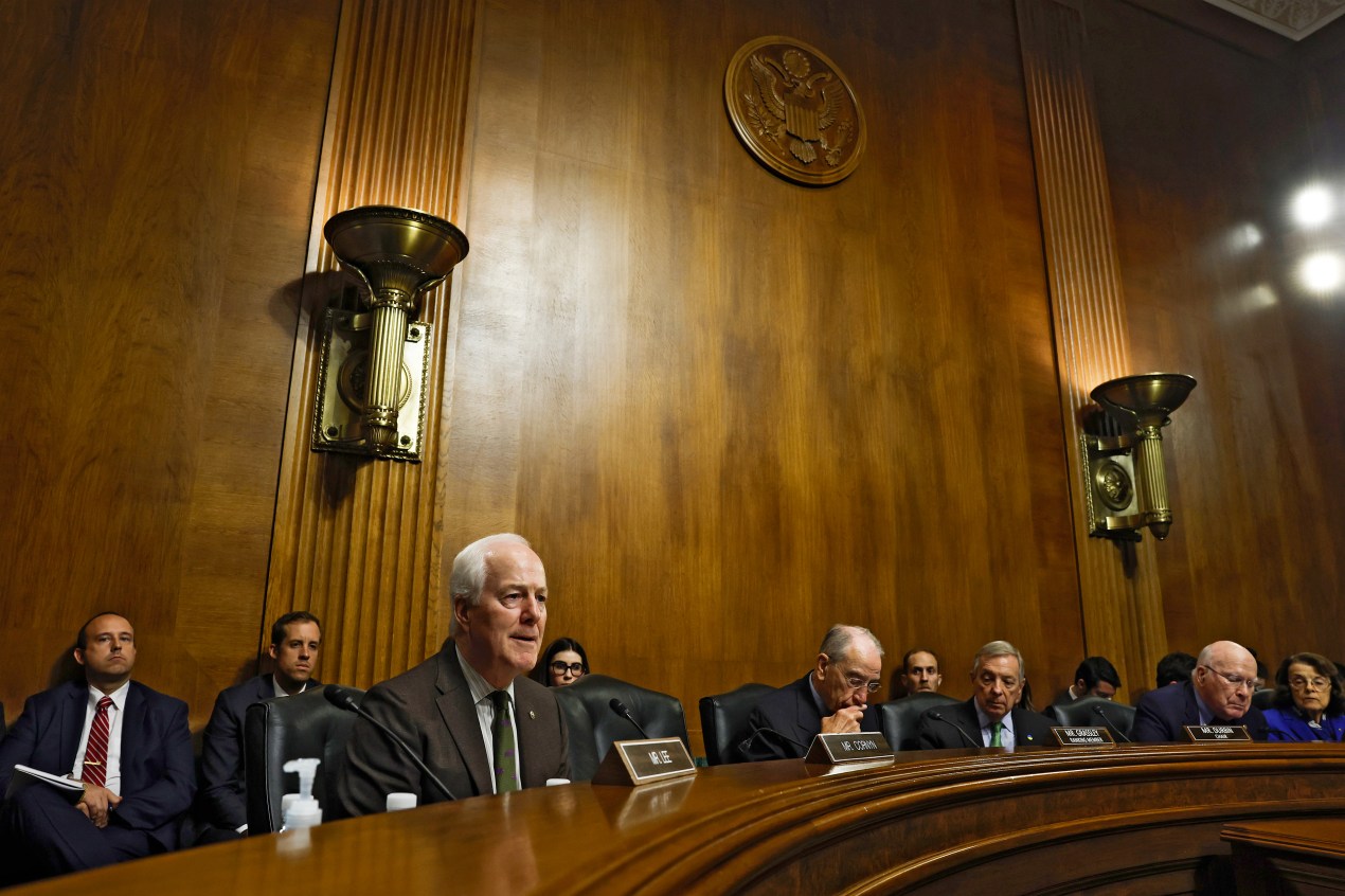 Senator John Cornyn is seen speaking during a meeting of the Senate Judiciary Committee.