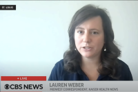 A screenshot of Lauren Weber speaking on CBS News about monkeypox.