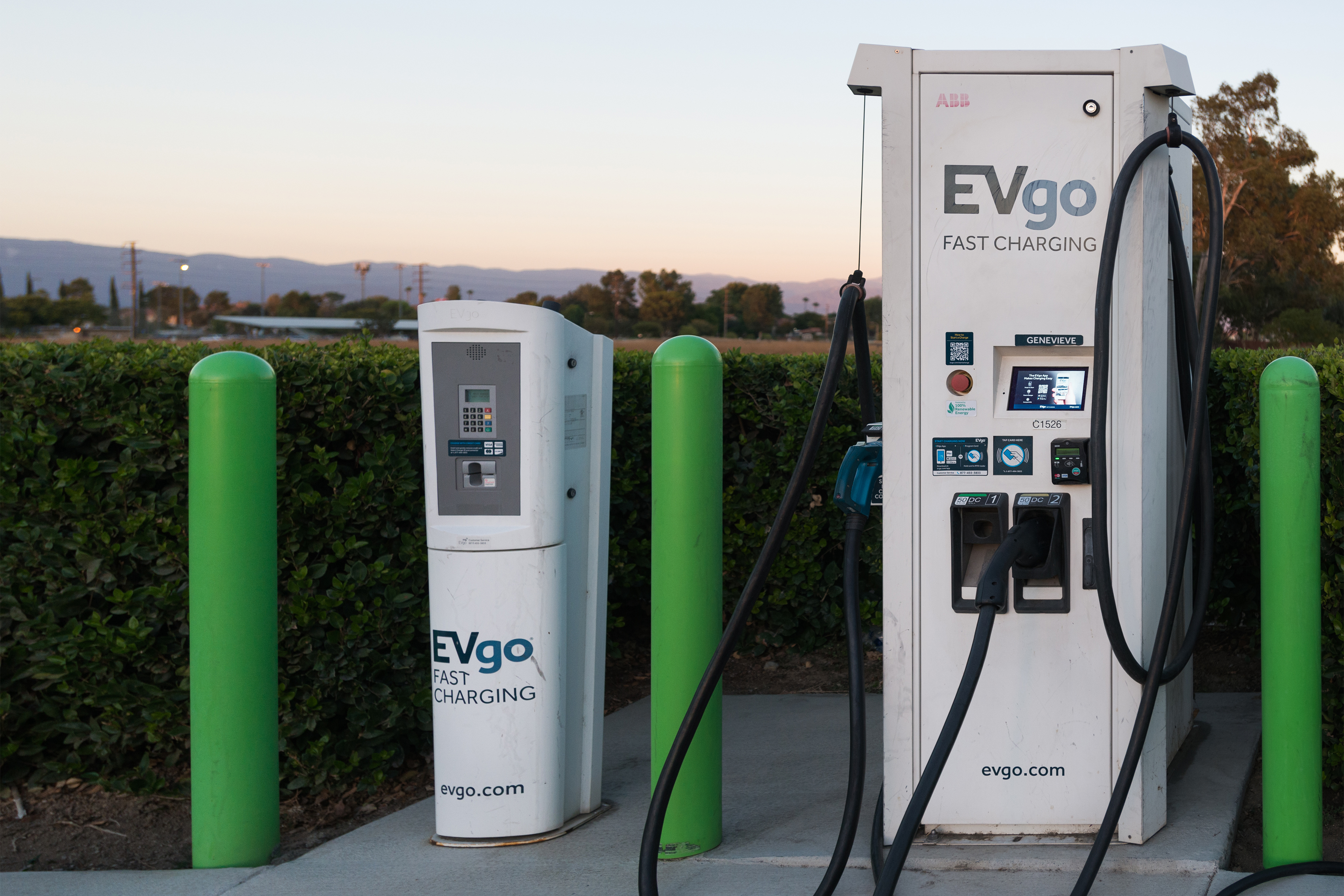 A photo shows an electric vehicle charging station.