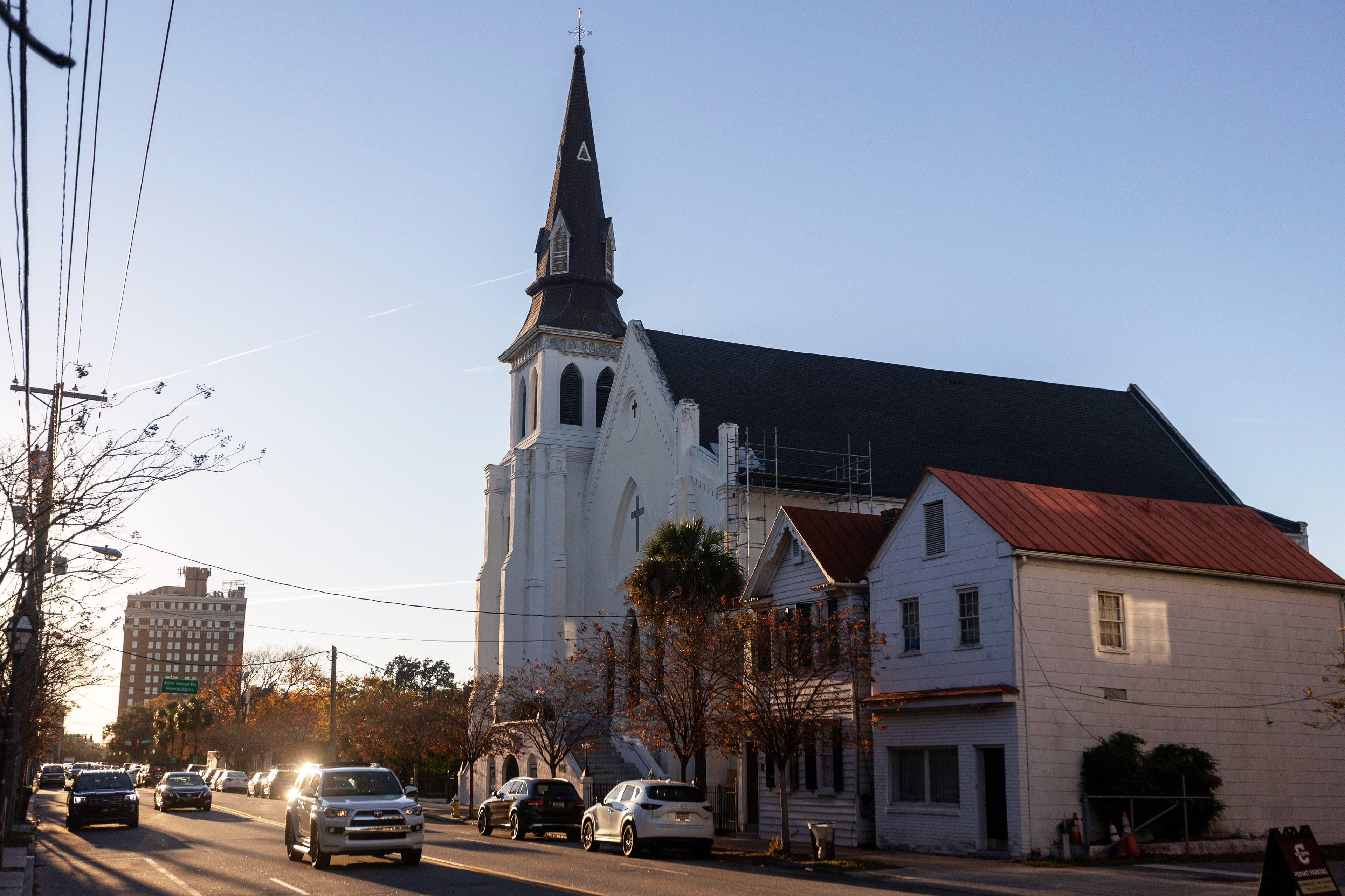 A photo shows the exterior of Mother Emanuel African Methodist Episcopal Church.