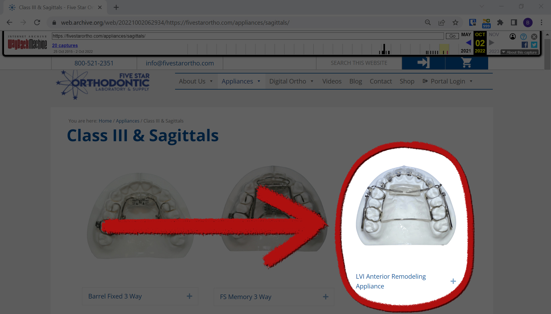 ARA dental cihazlı daire ve onu gösteren bir ok bulunan bir web sitesinin ekran görüntüsü.